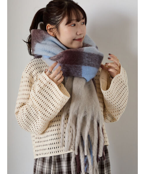 ふわもこマフラー太フリンジチェック