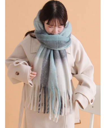 ふわもこマフラー太フリンジチェック