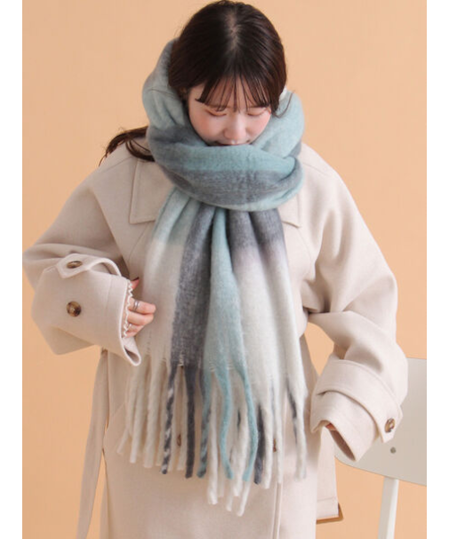 ふわもこマフラー太フリンジチェック