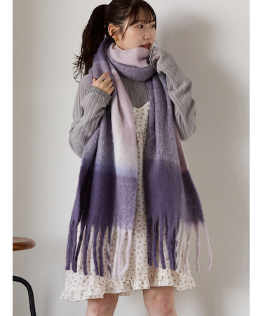 ふわもこマフラー太フリンジチェック