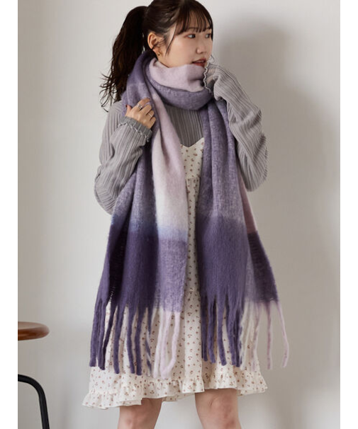 ふわもこマフラー太フリンジチェック