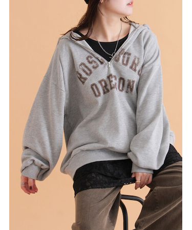 ハーフジッププリントパーカー