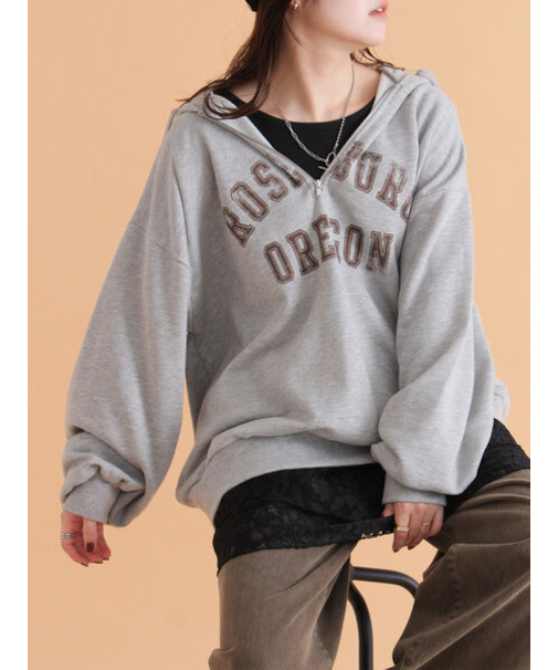 ハーフジッププリントパーカー