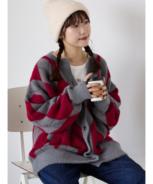 アーガイル柄カーディガン