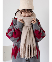 ふわもこマフラー太フリンジネップ無地