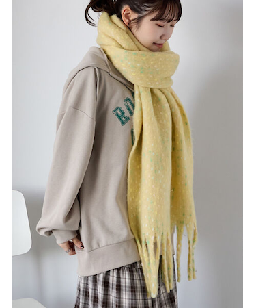 ふわもこマフラー太フリンジネップ無地