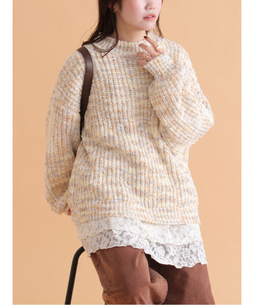 カラーネップモックネックニット