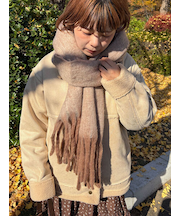 ふわもこマフラー太フリンジシャンブレー無地