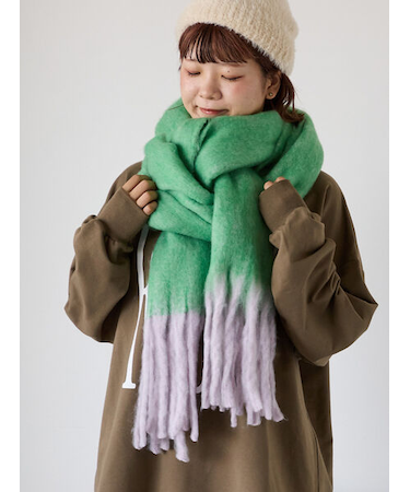 ふわもこマフラー太フリンジシャンブレー無地