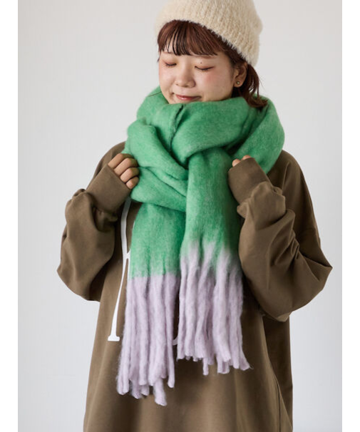 ふわもこマフラー太フリンジシャンブレー無地