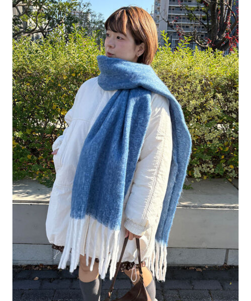 ふわもこマフラー太フリンジシャンブレー無地