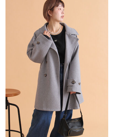 ベルト付スタンドカラーコート