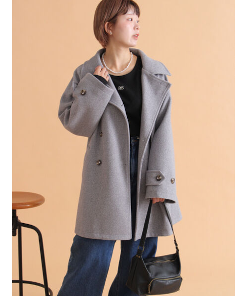 ベルト付スタンドカラーコート