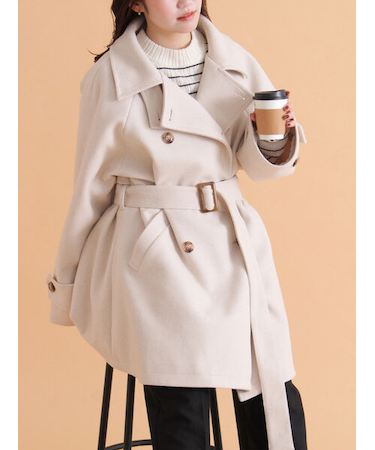 ベルト付スタンドカラーコート