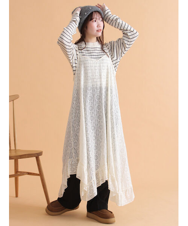 レースイレヘムキャミワンピース