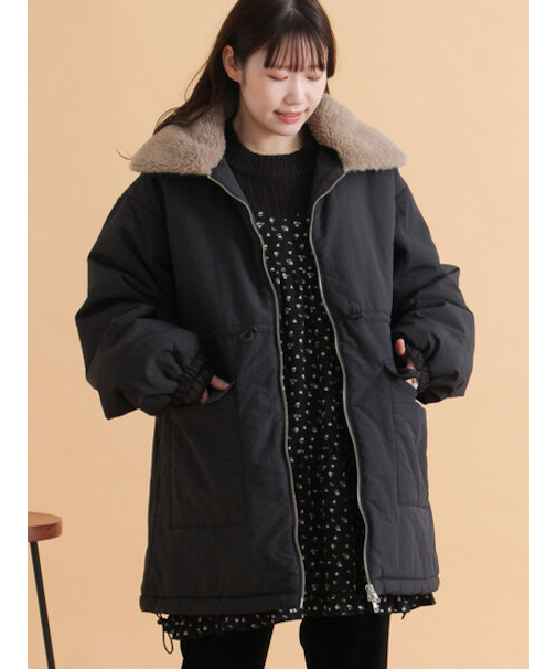 襟ボア中綿ジャケット