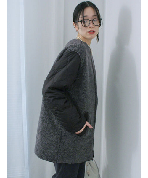 manbo☺︎mosamosa　　　フェイスフードコート　リバーコート ボア×キルトリバーシブルコート｜サマンサモスモス ブルーの通販