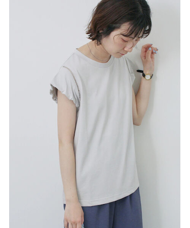 ハシゴレース付きフレンチTシャツ