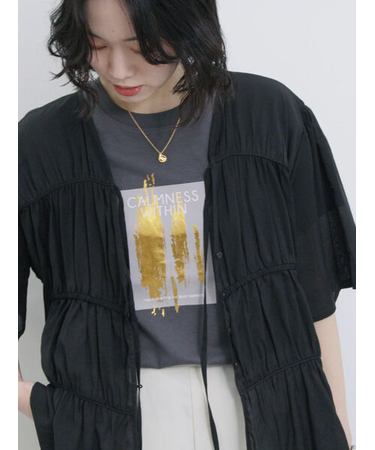 リボンギャザーティアードブラウス