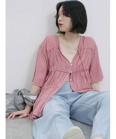 リボンギャザーティアードブラウス