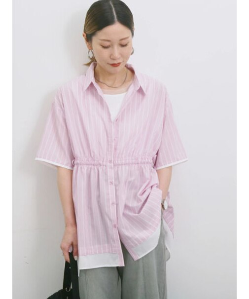 ストライプウエストシャーリングブラウス