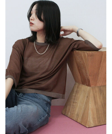 7分袖ラメニットプルオーバー