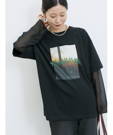 袖シフォンレイヤードプルオーバー