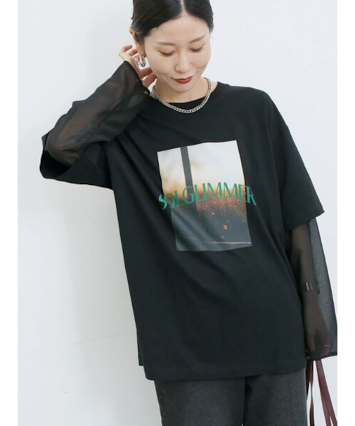 袖シフォンレイヤードプルオーバー