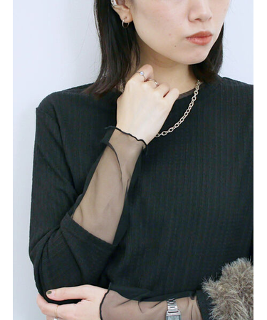 膨れジャガード袖チュールプルオーバー