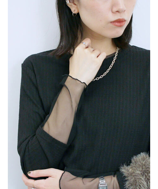 膨れジャガード袖チュールプルオーバー