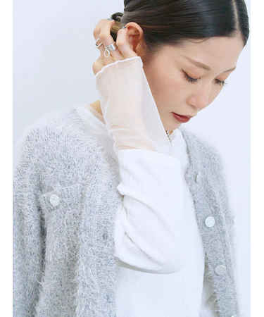 膨れジャガード袖チュールプルオーバー