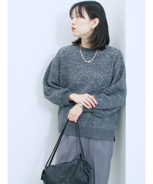 微起毛花ジャガードニットプルオーバー