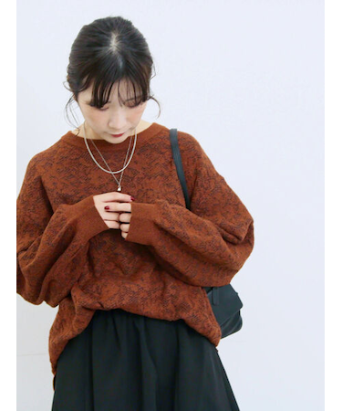 微起毛花ジャガードニットプルオーバー