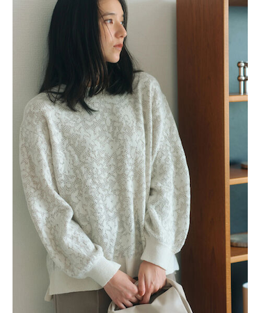 微起毛花ジャガードニットプルオーバー