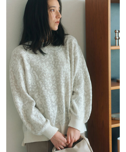 微起毛花ジャガードニットプルオーバー