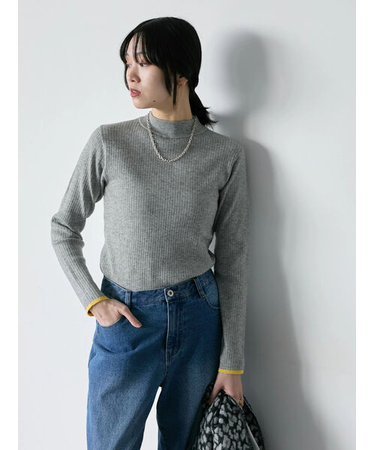 【Hug knit】リブハイネックプルオーバー