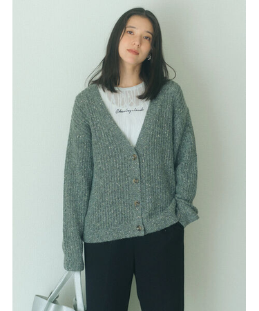 ラメニットVネックカーディガン