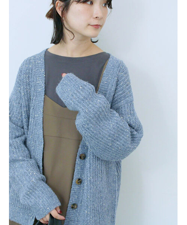 ラメニットVネックカーディガン