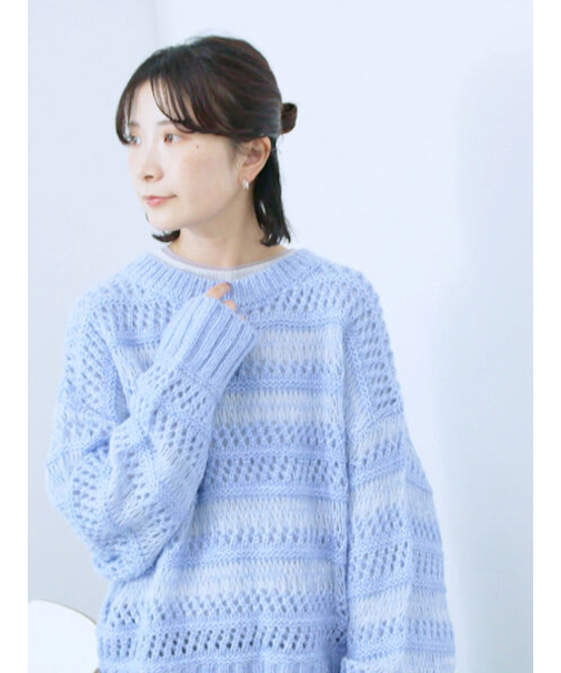 透かし柄ニットプルオーバー