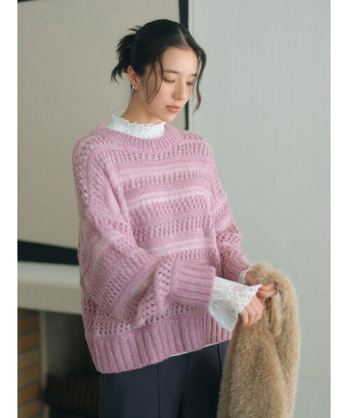 透かし柄ニットプルオーバー｜サマンサモスモス ブルーの通販｜&mall