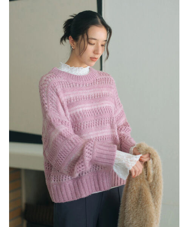 透かし柄ニットプルオーバー