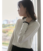 配色フリル衿ニットプルオーバー