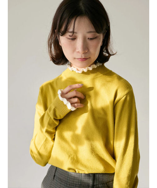 配色フリル衿ニットプルオーバー