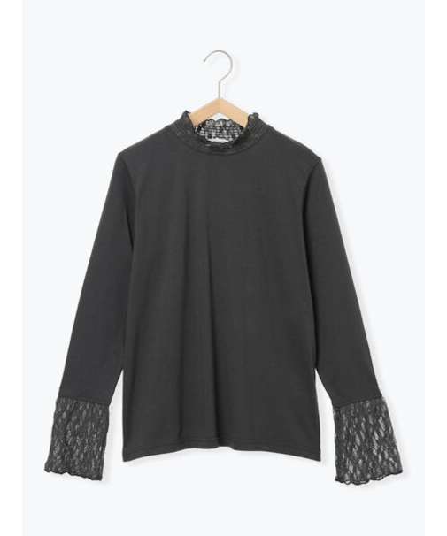 衿袖チュールハイネックプルオーバー