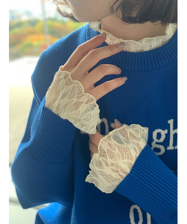 衿袖チュールハイネックプルオーバー