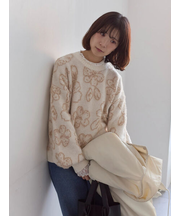 花柄シャギーニットプルオーバー