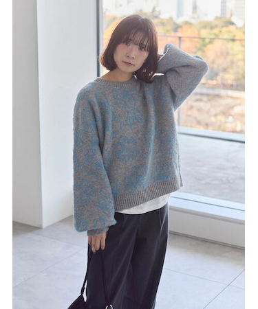花柄シャギーニットプルオーバー
