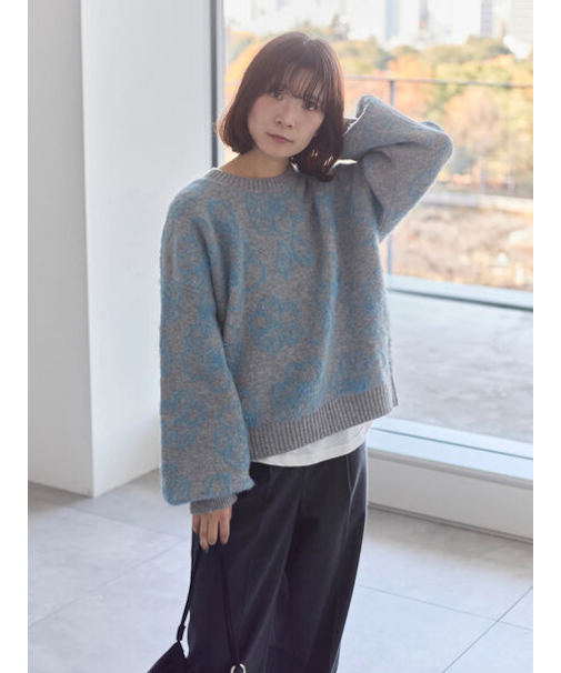 花柄シャギーニットプルオーバー