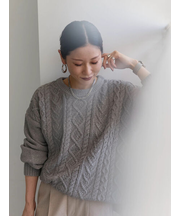 ラメモールケーブルニットプルオーバー