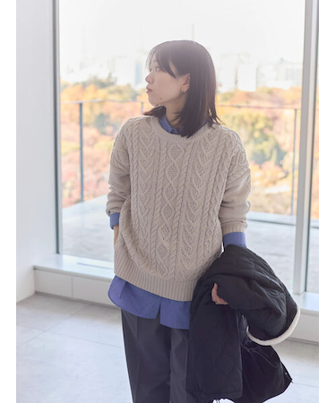 ラメモールケーブルニットプルオーバー